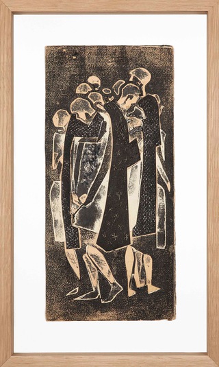 Összebújva (Close together), Undated, Papír kollázs/Paper Collage, 
Linóleum/Linoleum, framed 40.7 x 24.2 cm