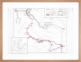 Route der Rückfahrt von Salzwedel nach Budapest (A visszaút Salzwedelből Budapestre / Return journey from Salzwedel to Budapest), Undated, Photocopy with Color Markings, framed 39.0 x 51.0 cm