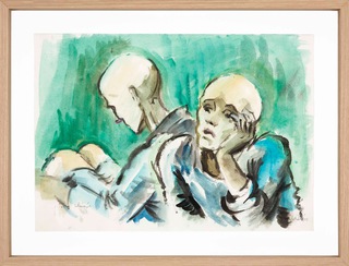 A barakok mellett ülve! (Sitting next to the barracks!), 1999, Aquarelle on Paper, framed 39.0 x 51.0 cm